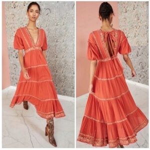 Ulla Johnson Alma Embroidered Beaded Maxi Dress Clay